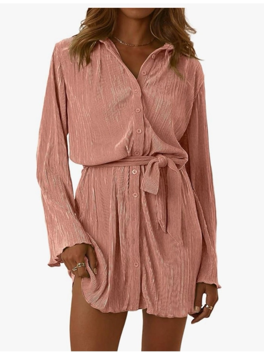 Pleated Button-Front Romper in Dusty Rose